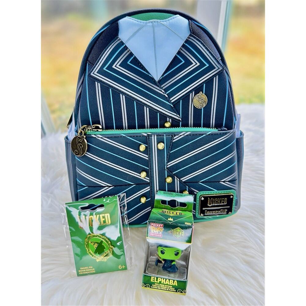 *NEW 3 PACK* Loungefly Wicked Elphaba MiniBackpack, Funko Pop Keychain, & BL Pin